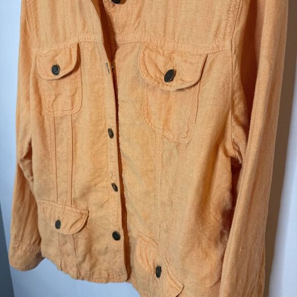J Jill Womens Utility Jacket 100% Linen Peach Large Button Front Coastal - Picture 3 of 10